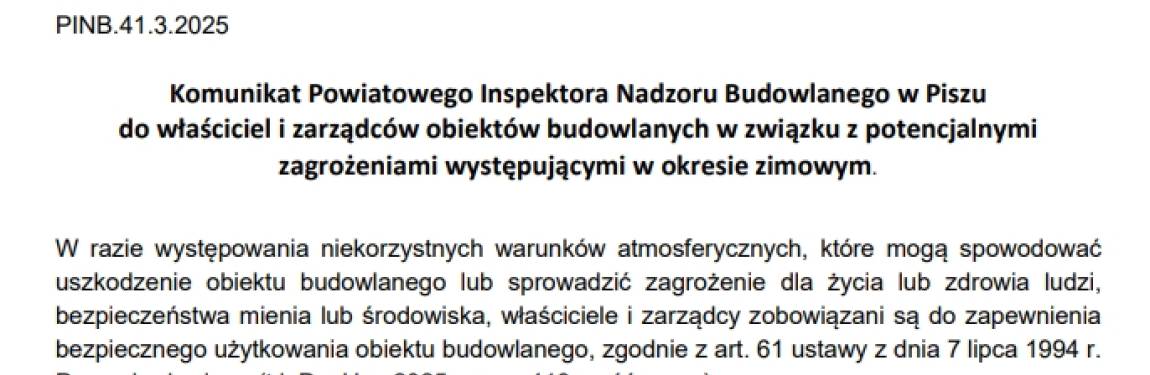 Komunikat, odśnieżanie dachów, bezpieczeństwo