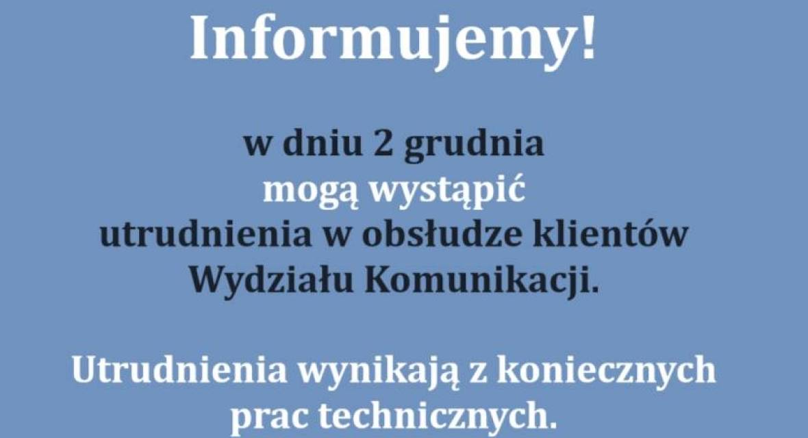 Utrudnienia, informacja, komunikat