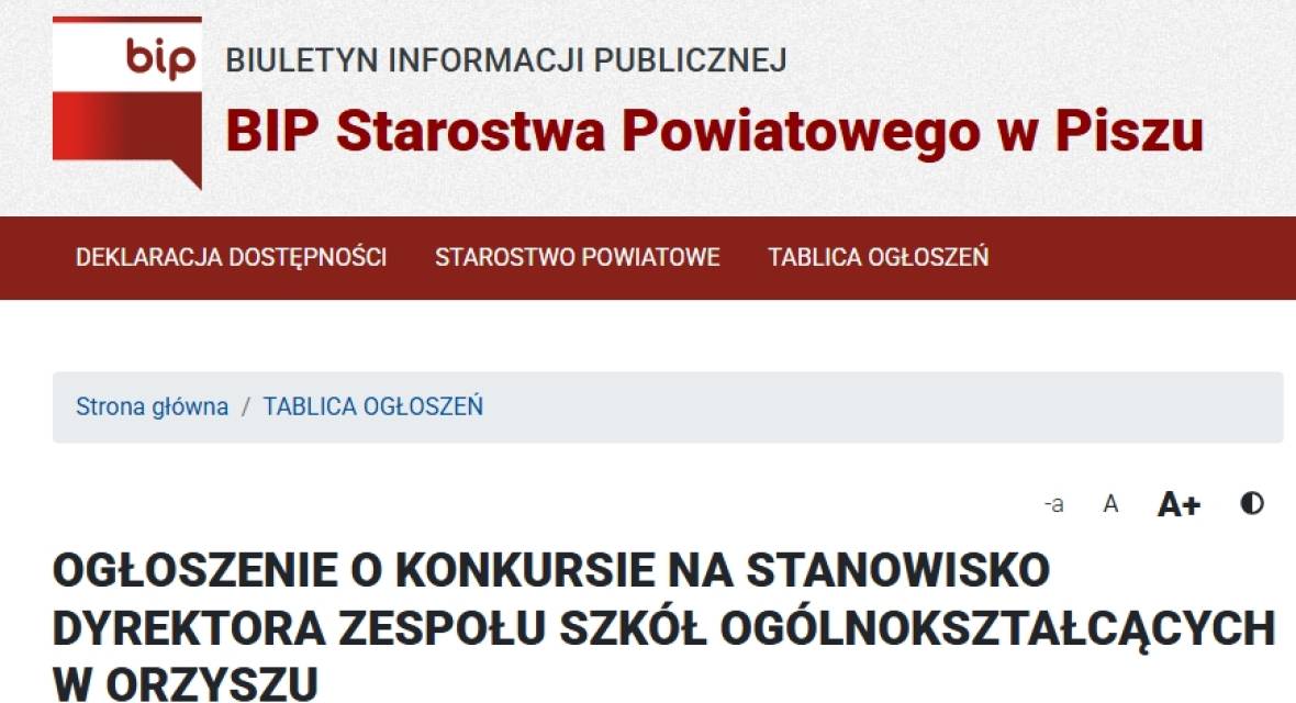 Ogłoszenie, BIP, konkurs na dyrektora