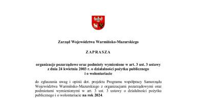 Konsultacje społeczne projektu Programu Współpracy Samorządu Wojewódzkiego Warmińsko-Mazurskiego z Organizacjami Pozarządowymi