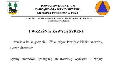 Komunikat, alarm, syreny 